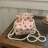 Sweet and Cute Strawberry Printed Bucket Bag Beaded Shoulder Strap Corduroy Exquisite Foreign Versatile Single Shoulder Messenger Women's Bag