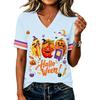 Women's Casual V-Neck Loose Fit Halloween Printed T-Shirt