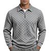 Mens Hoodie Fall Winter Zip Checkered Jacquard Polo Shirt Loose Fit Heavyweight Casual Top