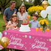 Happy Birthday Tablecloth Decorations 108 x 54 Inch for Women Girls, 2Pcs Disposable Plastic Birthday TableCovers Party Supplies, Hot Pink Waterproof
