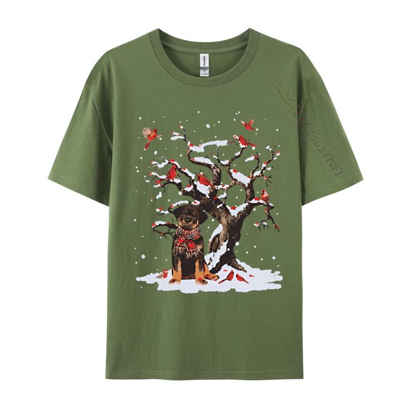 Rottweiler Scarf Cardinal Snow Christmas Tshirt Print Funny Novelty Gift T Shirts For Man Oversized Adult TShirts