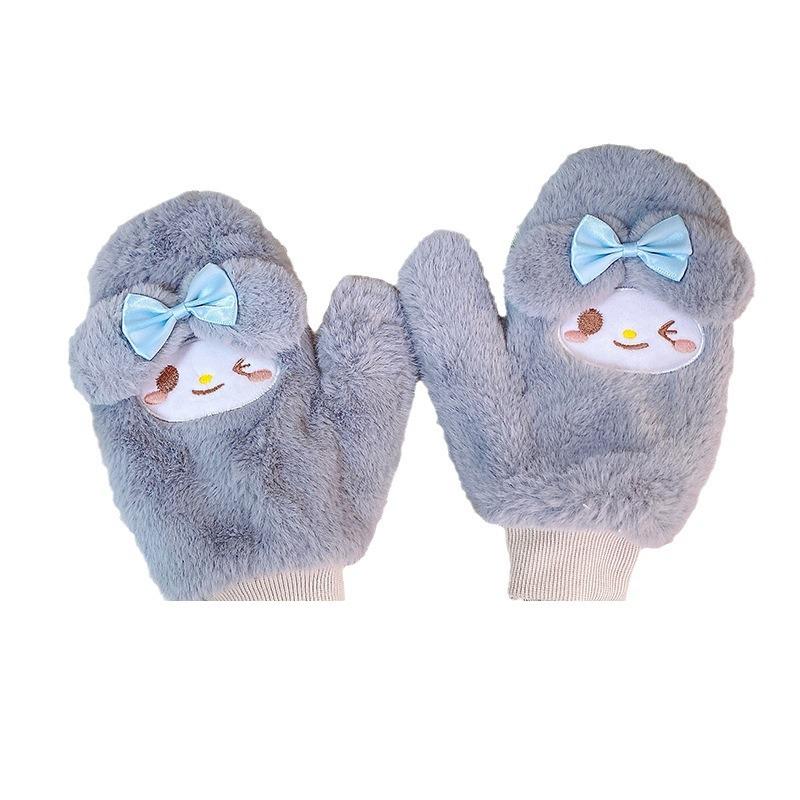 Gloves Women's Winter Versatile Cute Girl Warm Bag Finger Finger Student Windbreak Rope Plush Neck