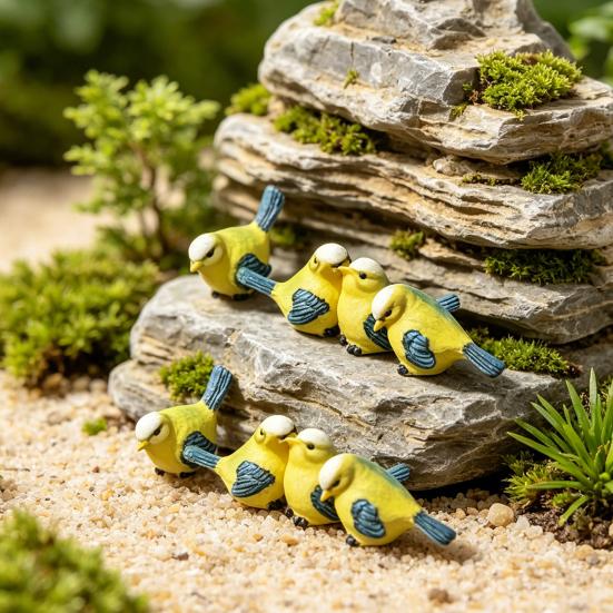 4PCS Bird Ornaments, Resin Waterproof Sunproof Bird Figurines, Simulation Texture Sculpture for Balcony Flower Pots Courtyard