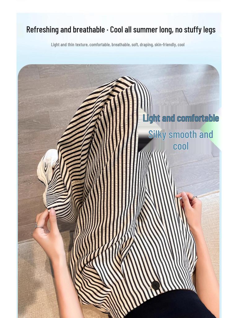 Women's Retro Striped Wide-Leg High-Waist Suit Pants - Spring 2026 Collection