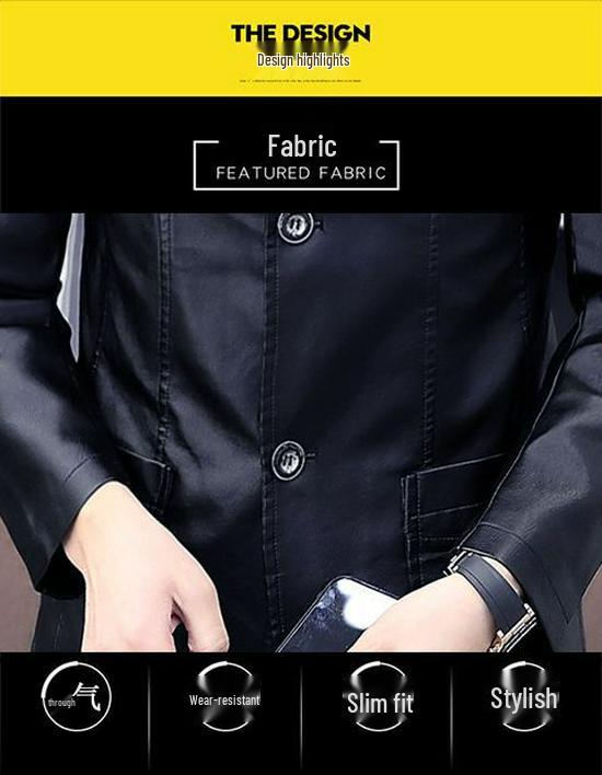 Ανδρικό Στενή Γραμμή Business Casual Δερμάτινο Μπουφάν PU - Μαύρο, Έκδοση Άνοιξη/Φθινόπωρο