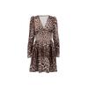 Fashion Vintage Leopard Print Dress Sexy Waist Trimming A- line Skirt Design Ins Style Long Sleeve Short Dress