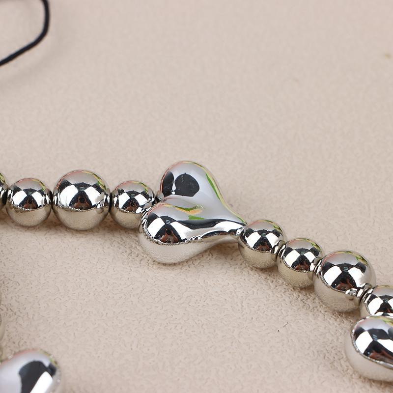 1Pc Silver Color Heart Phone Charms Plastic Love Beaded Rope For Phone Women Men Short Cell Phone Lanyard Keychains