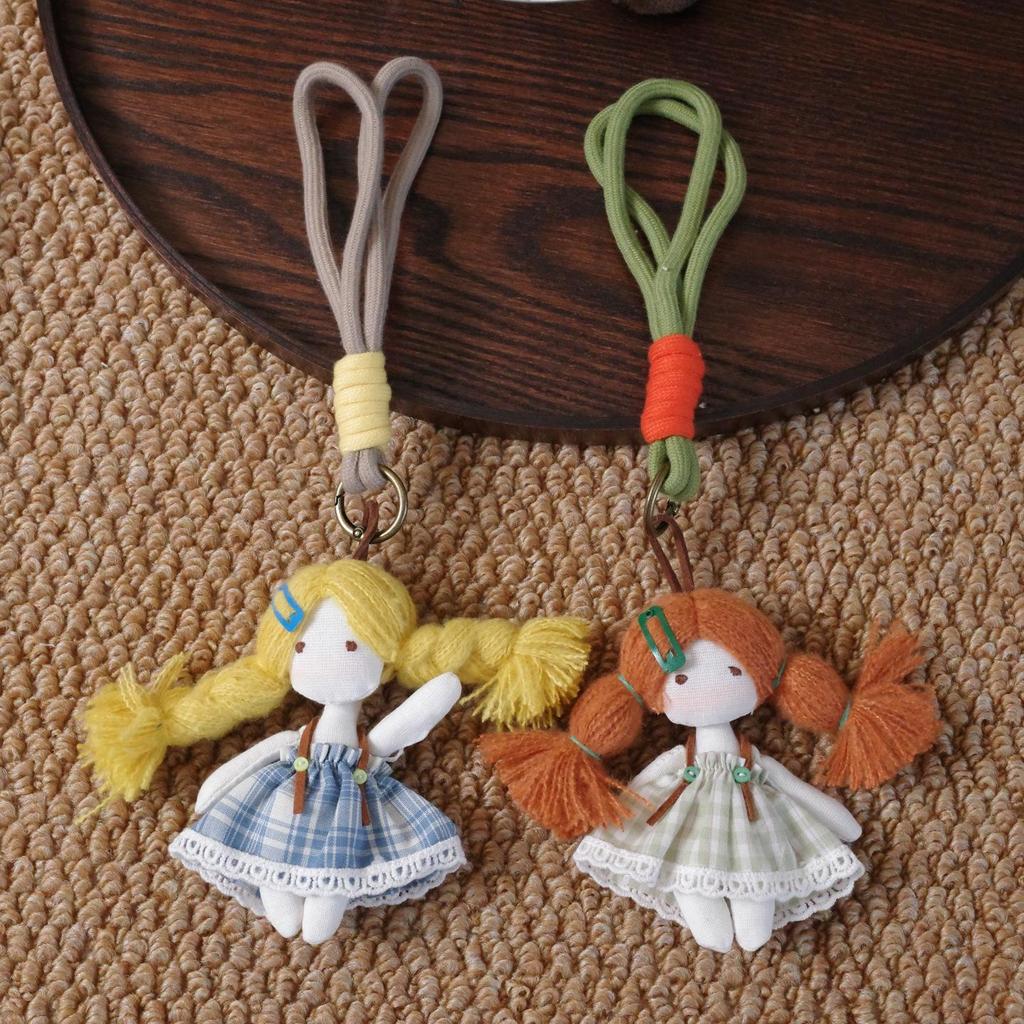 Handmade Japanese Fabric Doll Keychain - Cute Braided Girl Bag Charm