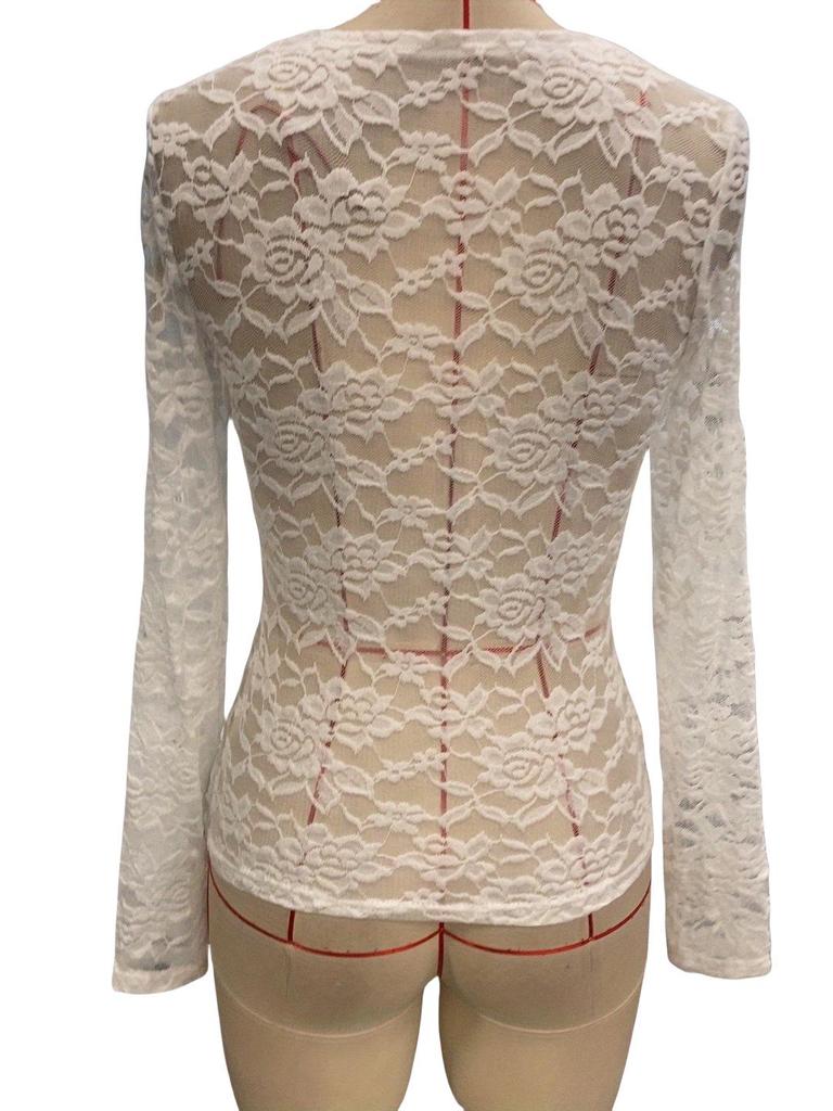 Elegant Women's V-Neck Fan Collar Lace Pullover Top