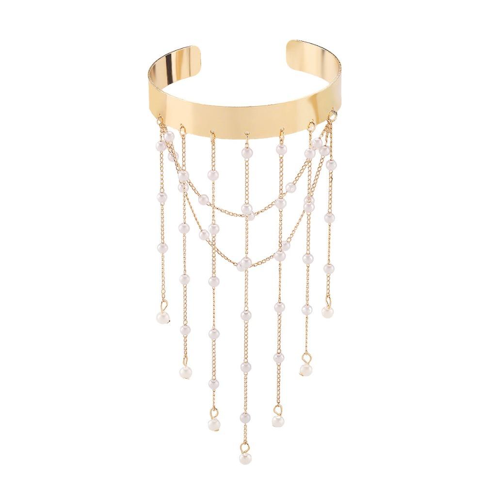 Pearl Tassel Arm Chain Adjustable Open Cuff Bracelet Armlet Armband Upper Arm Bangles  Party