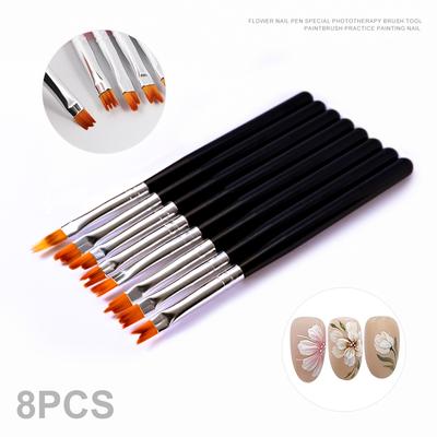 8pcs/set Black Acrylic Nail Art Painting Pens for Nail Design Soft Slender Brush Gradient Gel Drawing DIY Brush Manicure Tool