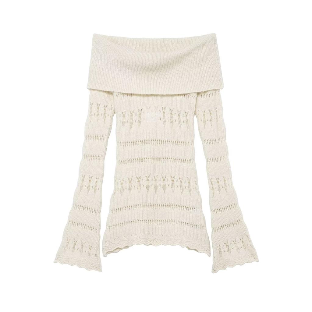 European and American style, new women's clothing, fashionable, versatile, cross-border European and American hollow off-the-shoulder knitted sweater