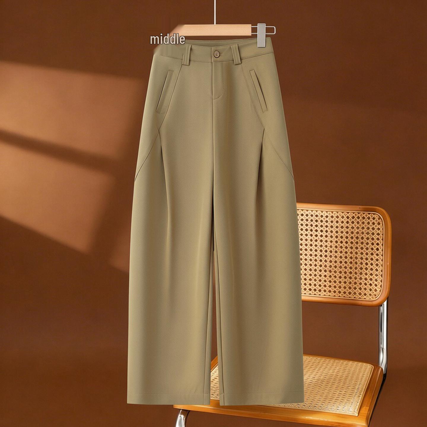 

2026 Women s Spring High-Waisted Flared Trousers for Pear-Shaped Figures with Side Pleats 27/M [96-105 lb] хакі