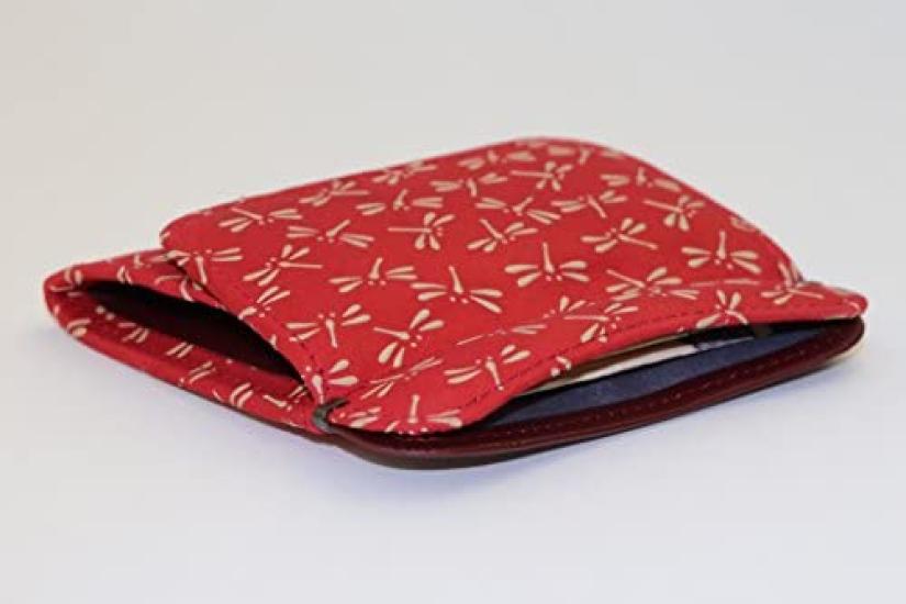 Inden Yushichi Uehara Genuine Leather with Card Coin Purse with Four Sides Model Number Red Background X White Dragonfly Genuine Made In Japan