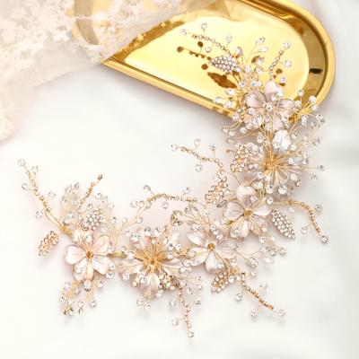 Hochzeit Stirnband Gold Kristall Blume Tiara Handgemachte Braut Kopfschmuck Blatt Haar Schmuck Prinzessin Stirnband Braut Haar Zubehör