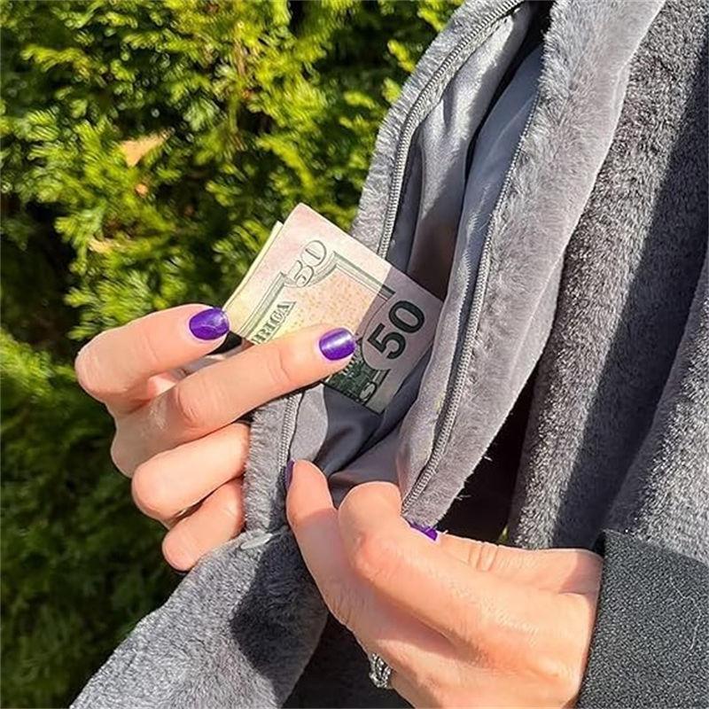 Pull Through Zipper Pocket Neckwear Faux-Fur Scarf Women
