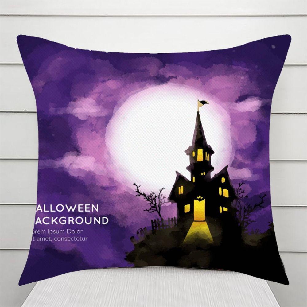 Castle Bat Pattern Halloween Pumpkin Pillowcase Printing Halloween  Cushion Cover Horror   Car