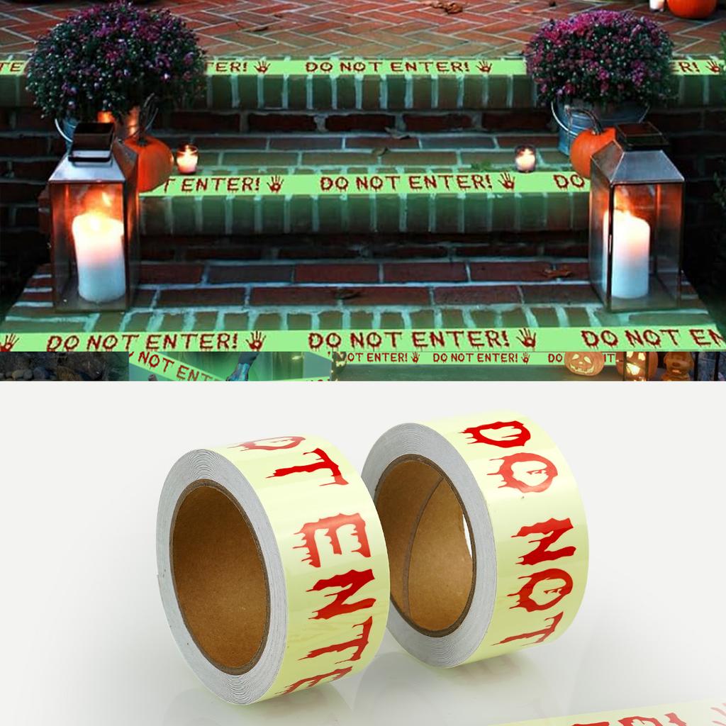 Luminous Warning Tape Glowing In the Dark With No Entry Sign Danger Warning Tape Suitable for Wall Halloween Party Decoration