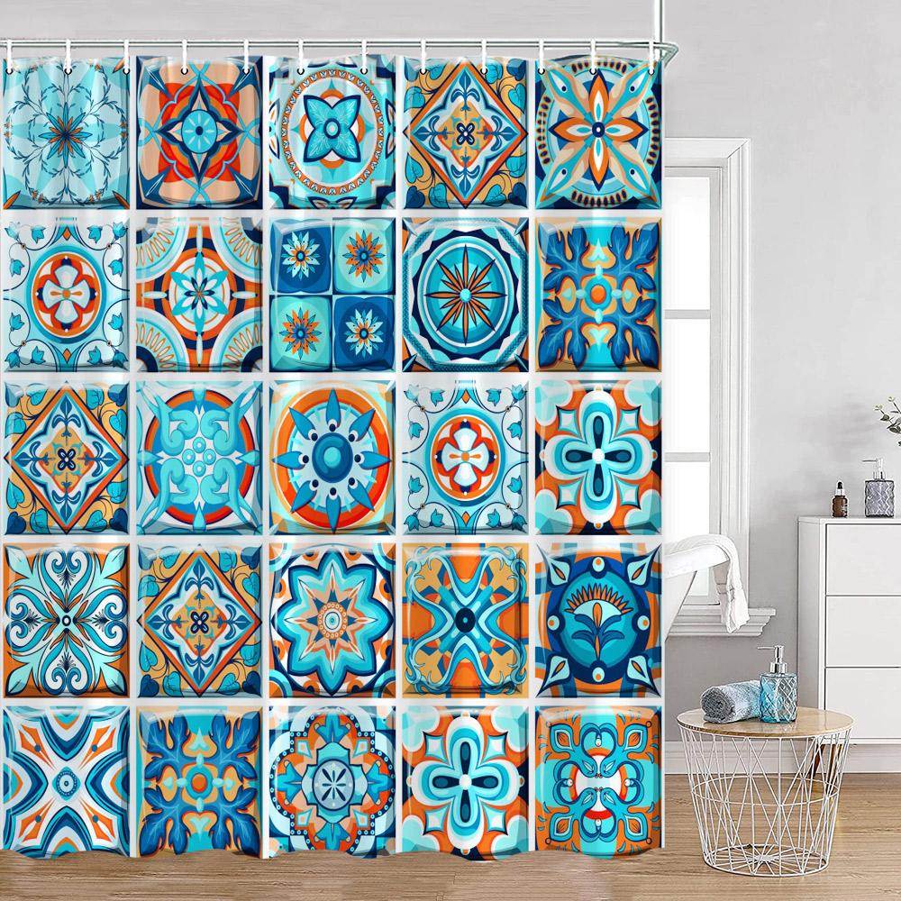 Bohemian Shower Curtains Indian Mandala Floral Boho Bath Curtain Vintage Abstract Geometric Polyester Fabric Bathroom Decor