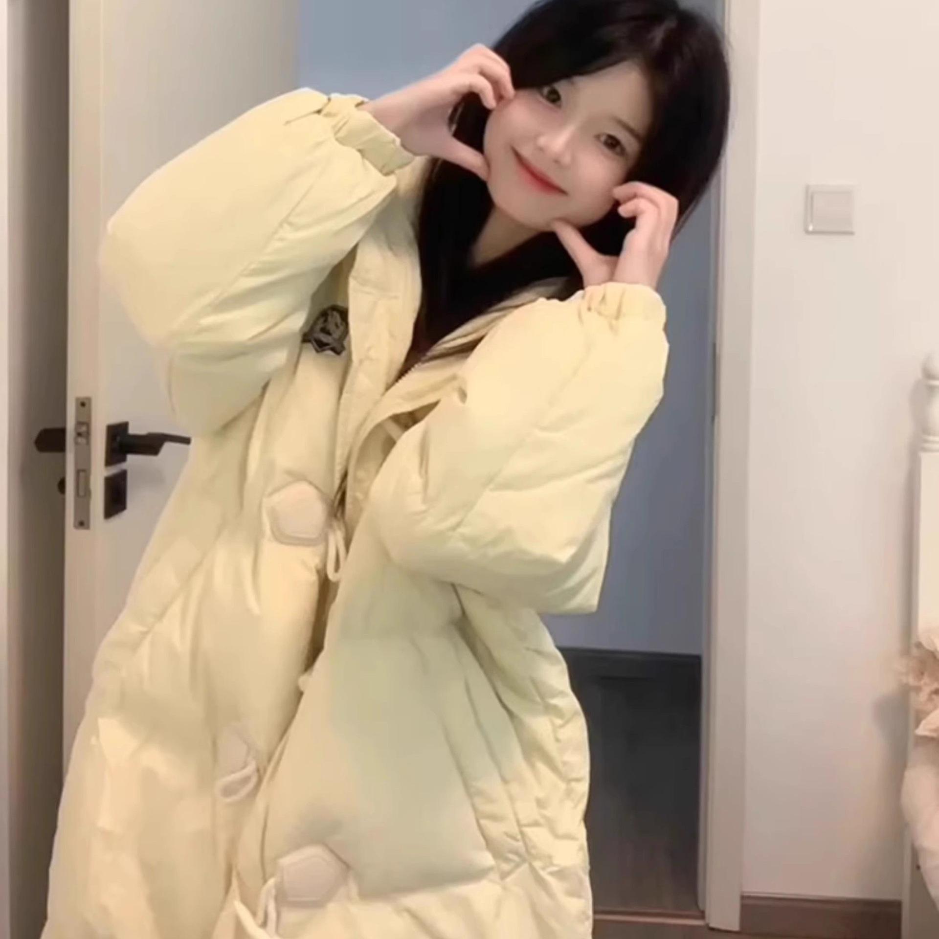 

Зимнее стеганое пальто Свободное Длинное с роговыми пуговицами Ниже колена Студенческая стеганая куртка Утепленная куртка XL