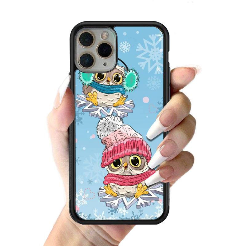 Cartoon Lovely Owl Phone Case Silicone PC+TPU Case for iPhone 11 12 13 Pro Max 8 7 6 Plus X SE XR Hard Fundas