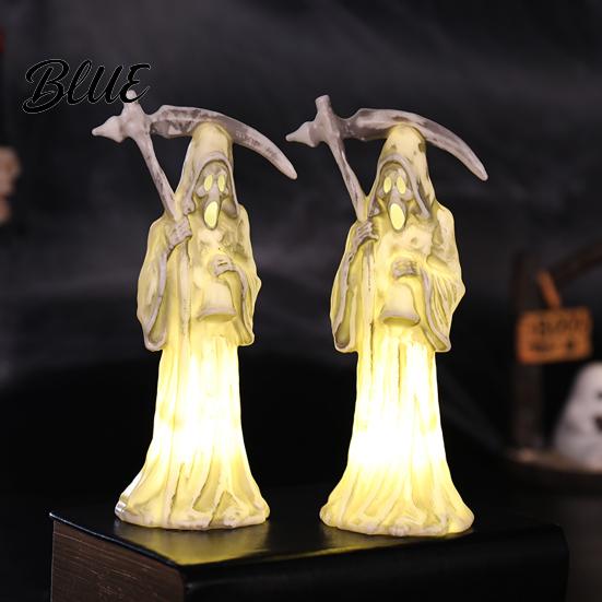 Desktop Night Light Halloween Scythe Light Grim Reaper LED Decor Warm Glow Ornament for Spooky Party Home Decoration