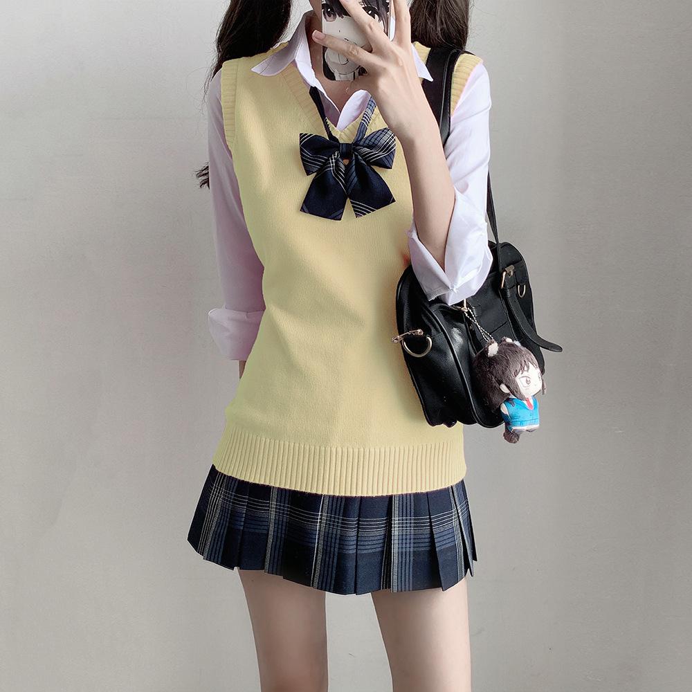 Gilet a Maglia Stile Scuola Giapponese - Autunno/Inverno Colore Unito