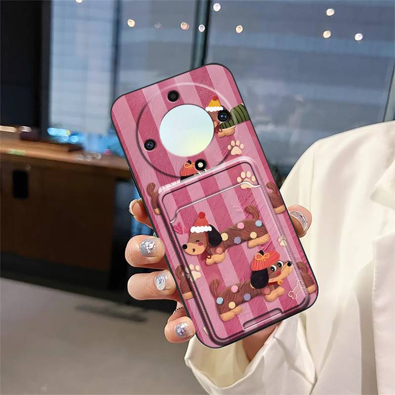 Shockproof Back Cover Phone Case For Honor X9a 5G/Magic5 Lite Card slot Dirt-resistant Silicone protective Card bag Cute
