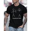 European Sizes Men's Casual Summer T-Shirt with Printed Design, Round Neck, Regular Fit Humorous "I've Got Your Back" Graphic
