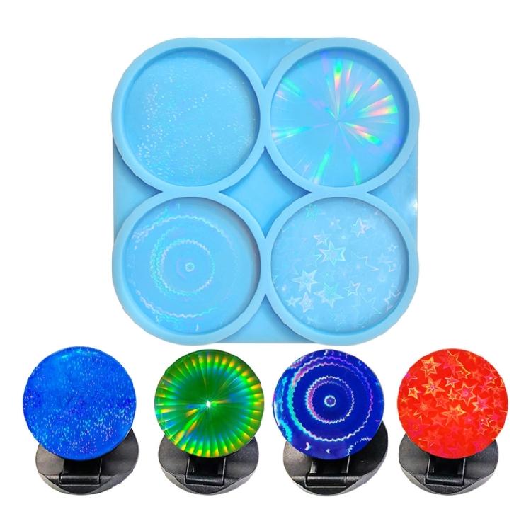 Phone Grip Silicone Mold Holographic Phone Holder Resin Mold Epoxy Jewelry Mold for Casting Badge Reel Keychain Hairclip