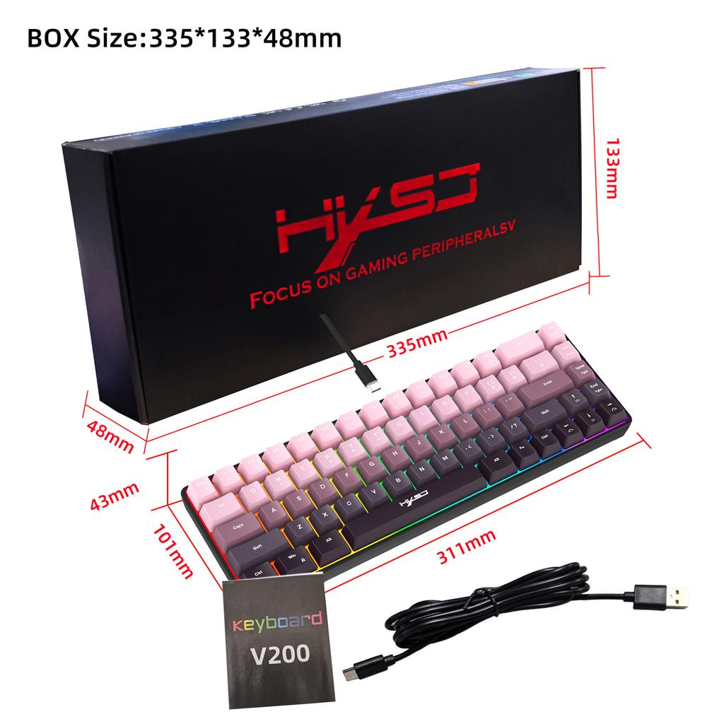 68 Key Gradient Wired Film Keyboard 25 Key Conflict Free Dual Color Injection Molded Keycaps RGB Backlight