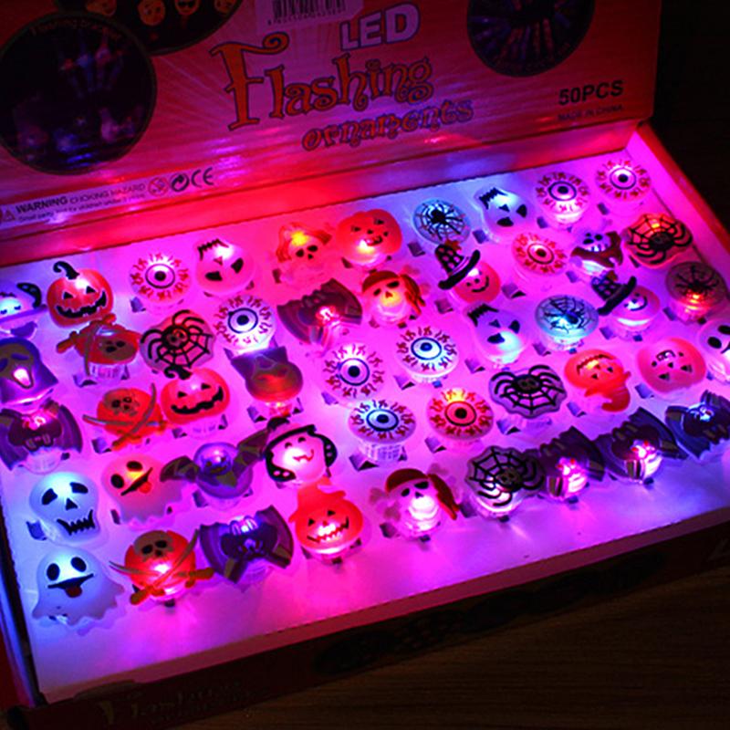 LED Luminous Halloween Rings Creative Pumpkin Ghost Skull Glowing in Dark Finger Rings Toys with Lights Christmas Party Decor