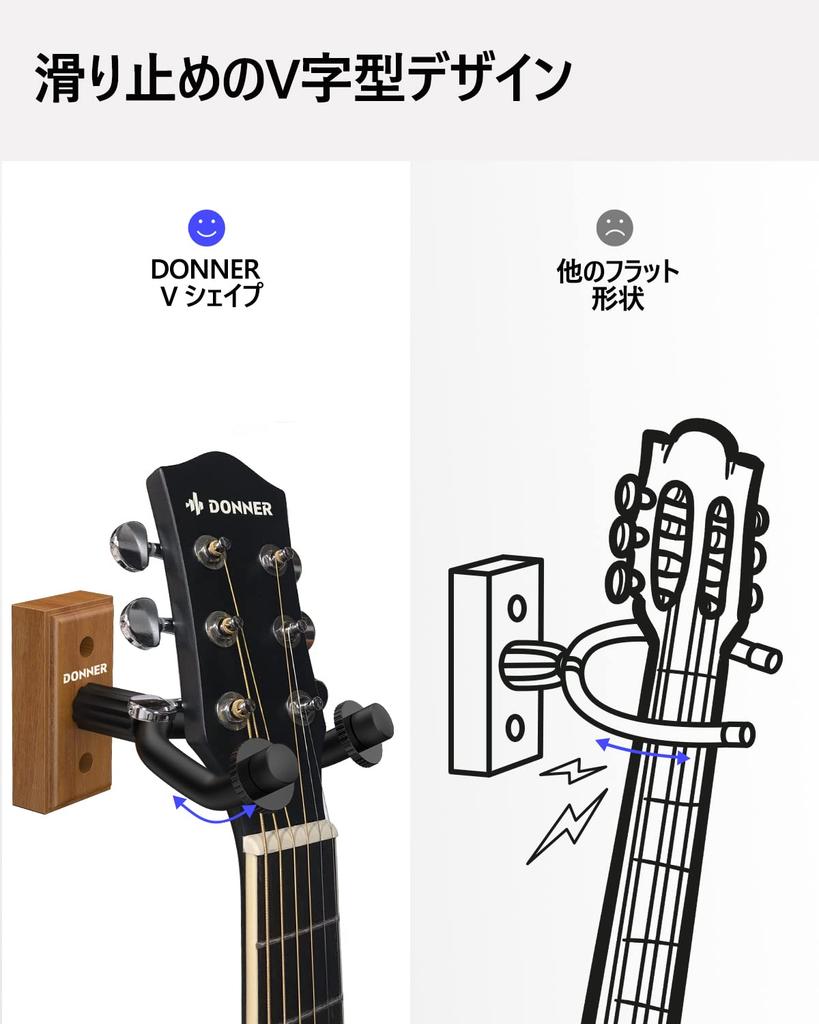 Donner Gitarrenaufhänger Wandmontage Schwarznuss-Material Belastbarkeit 10 kg mit Schrauben Bass/Ukulele (6 Stück)