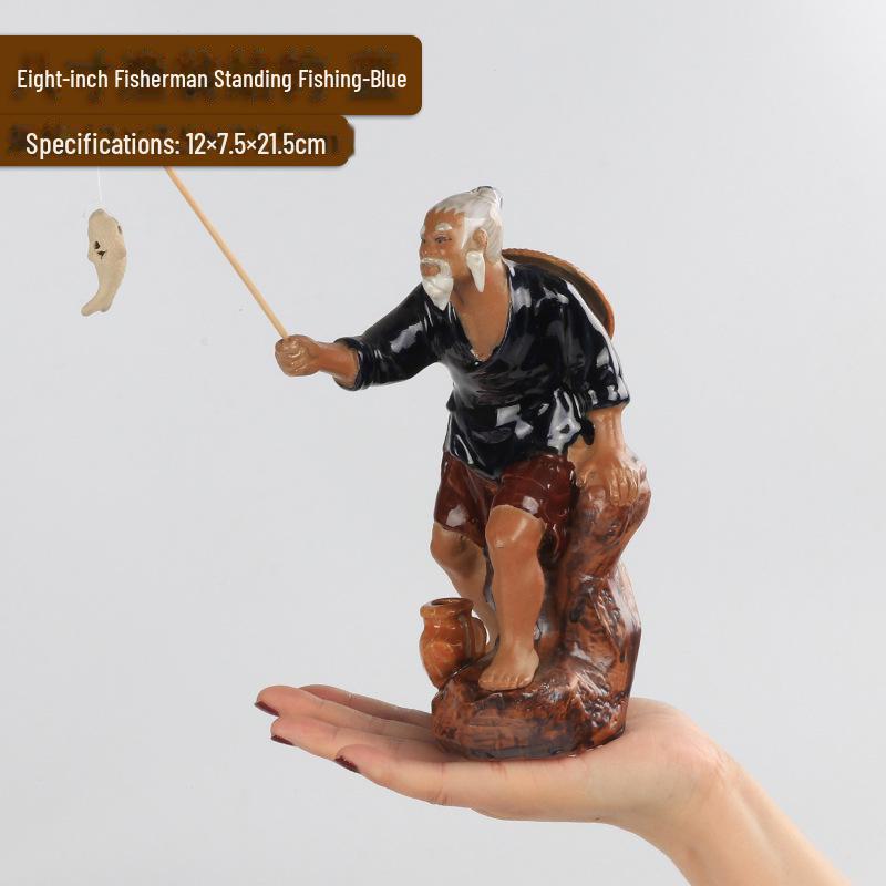 Jiang Taigong Fishing Ceramic Bonsai Rockery Ornament For Aquariums