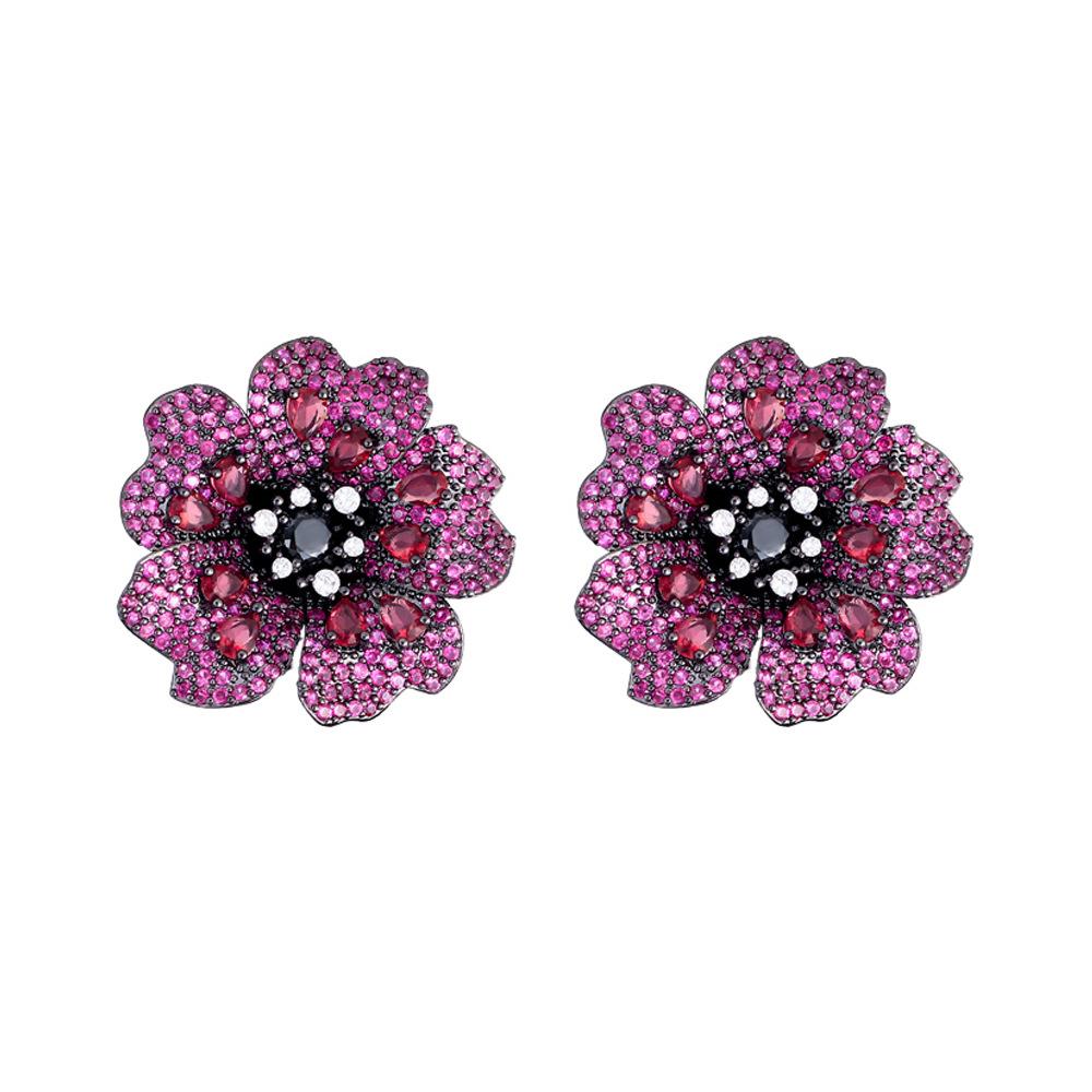 Needle Heavy Industries Luxury Court Style Slightly Inlaid Zircon Three-Dimensional Multi-Layer Flower Earrings Popular Earrings