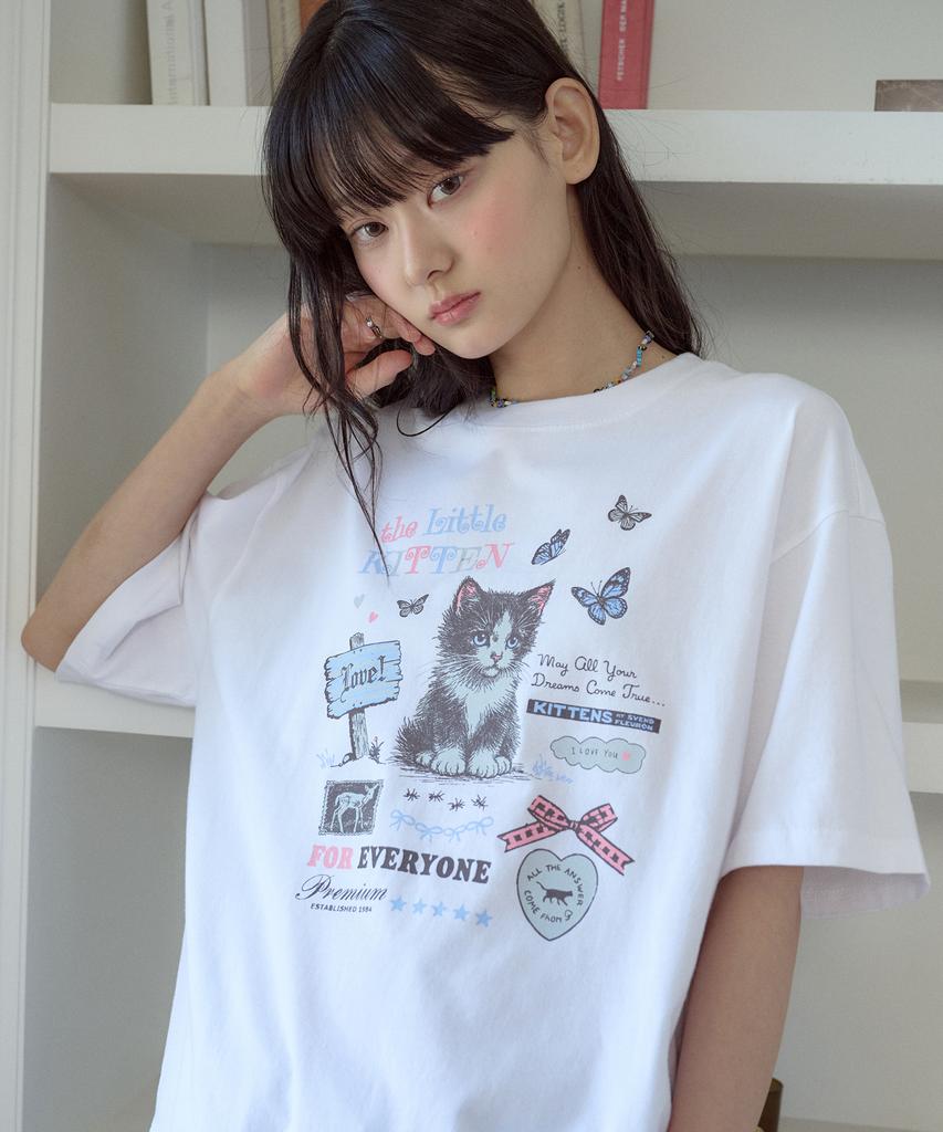 CPGN STUDIO Kitten Garden White Short Sleeve Tee
