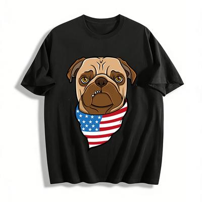 American Cool Pug Print Casual Short Sleeve T-Shirt Pure Cotton T-shirt