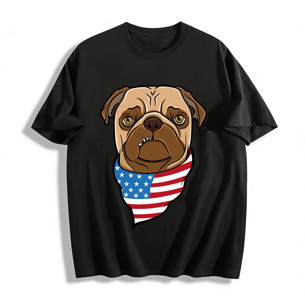 

American Cool Pug Print Casual Short Sleeve T-Shirt Pure cotton T-shirt XXS