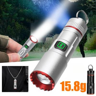 Mini Lanterna LED Portátil 6 Modos de Iluminação USB Recarregável Colar Chaveiro Lanternas Camping Pesca Bolso Tocha Presente