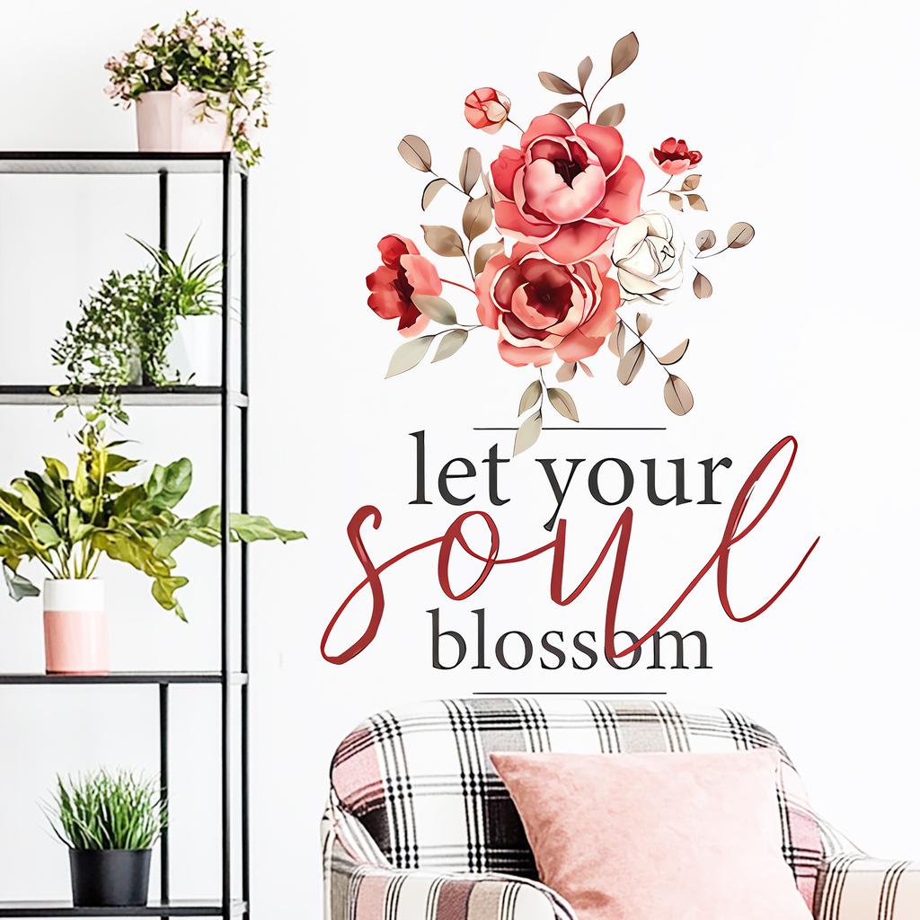 Creative Pink Rose Quotes Wall Sticker for Bedroom Living Room Study Home Decoration