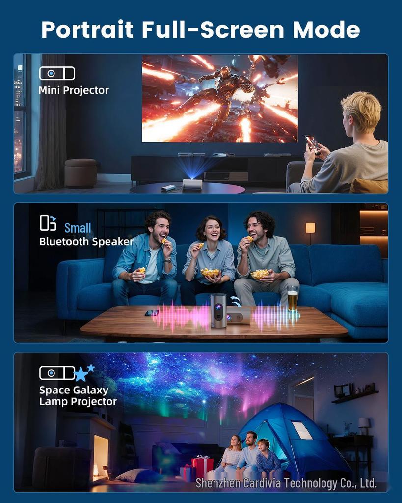 4K HD WiFi Android Smart Mini Projector Q8 with Mobile Power Connectivity