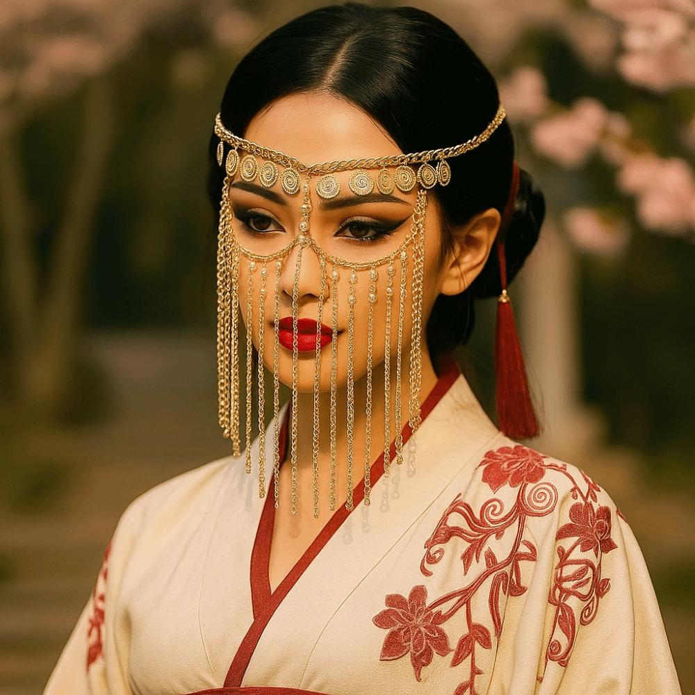 Rhinestone Curtain Head Chain Coin Bell Masquerade Mask Fashion Belly Dance Face Veil Middle East