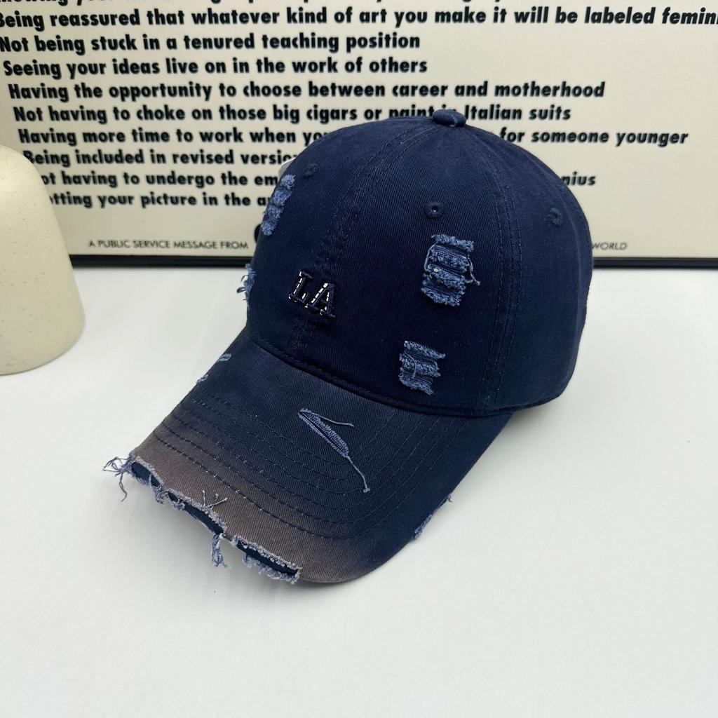 American retro LA embroidery gradual change baseball cap worn rough edge show face small shade cap men and women