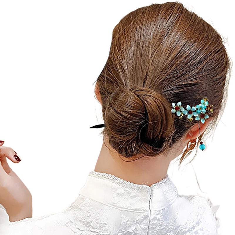 1PC Hair Accessories High-end Wooden Elegant Flower Pretty Ancient Style Classical Hairpin Exquisite Tassel