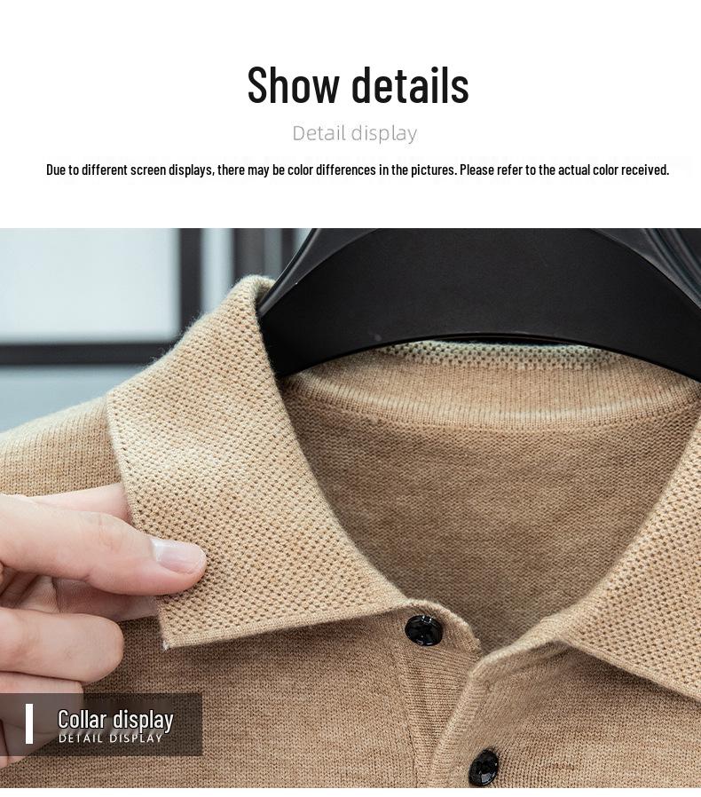 Men's Lapel Solid Color Warm Knit Sweater - Thickened Wool, Cashmere Feel, 2025 Autumn/Winter Collection