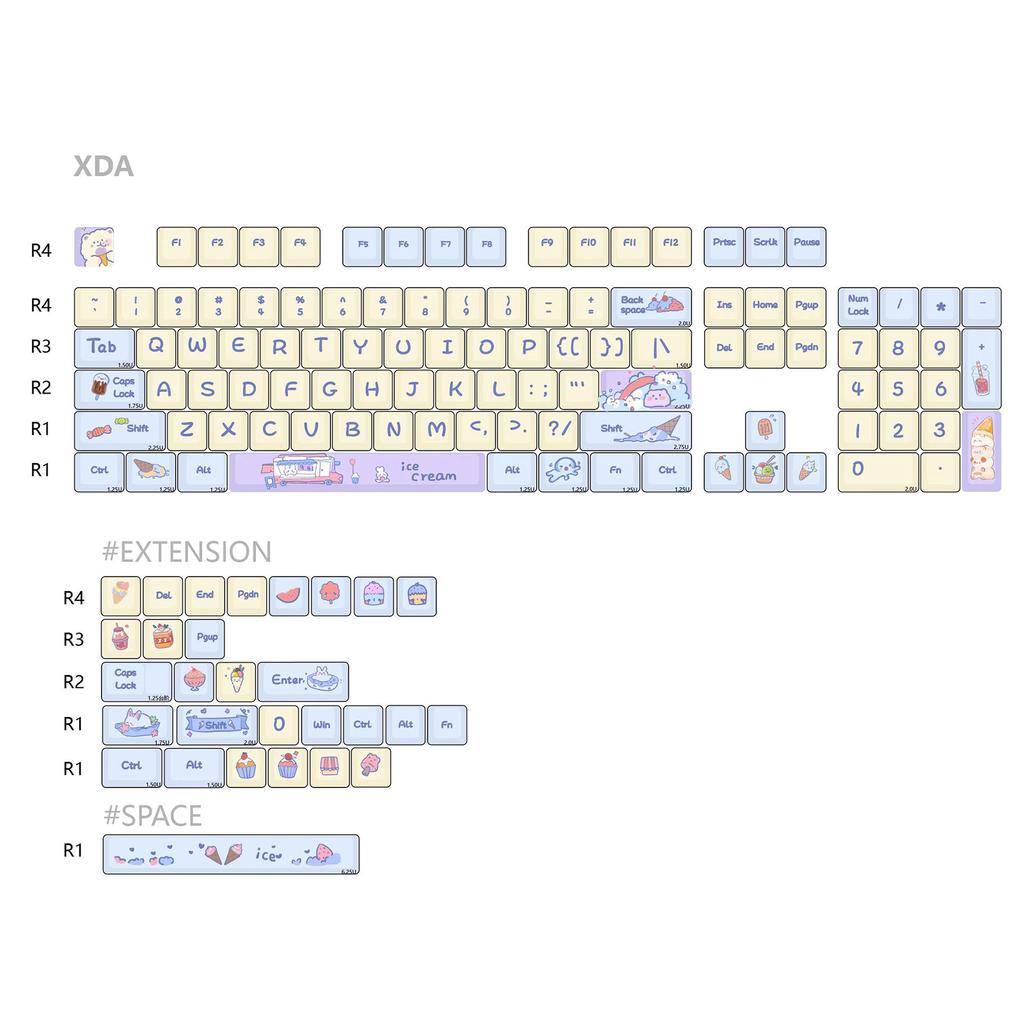 133Keys Ice Cream Keycaps XDA Profile 9mm Thick PBT Keycap For 61/87/104/108 Layout Mechanical Keyboard Keycaps
