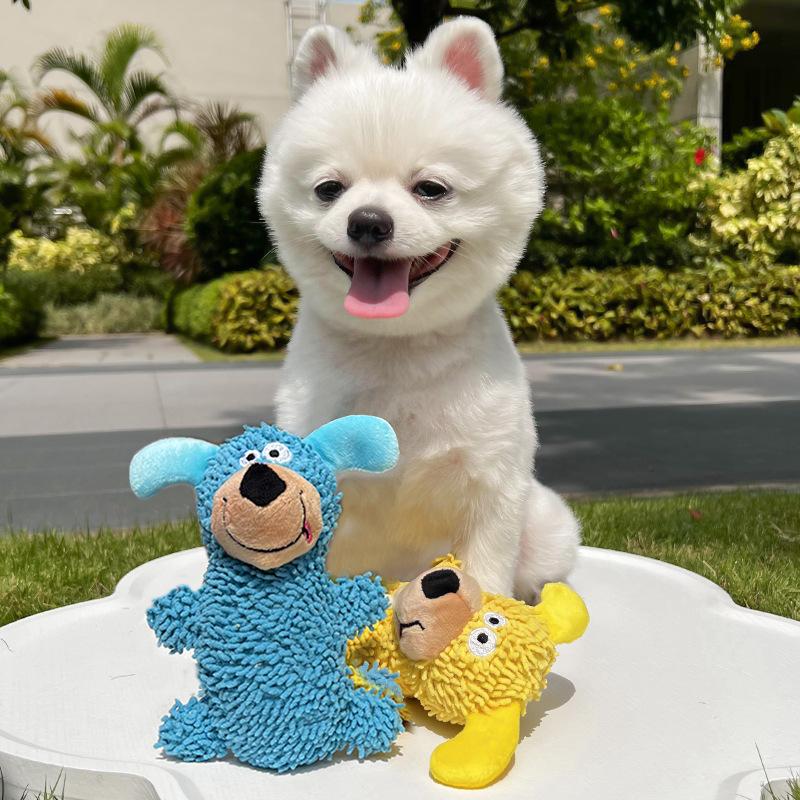 Plush Mop Shape Dog Toy - Squeaky Chew Resistant Interactive Dog Play Toy, Teeth Cleaning Puppy Adult Dog Toy