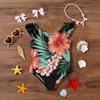 Girls One Piece Swimsuit Hawaiian Print Kids Swimwear Toddler Child Beachwear Sleeveless Ruffle Shoulder Bathing Suit for Summer Pool