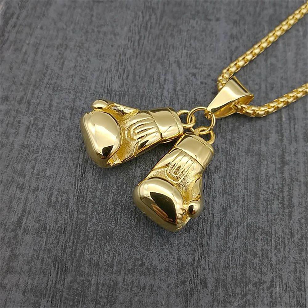 Hip Hop Pair Boxing Glove Pendant Necklaces Male Gold Color Stainless Steel Necklace For Men Hippie Sports Jewelry Gift