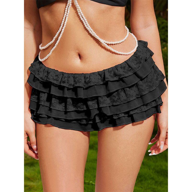 

Decodediva Multi-Layer Lace Stitching Mesh Super Short Shorts Design Sense Gyaru Pure Desire Low Waist Sexy Culottes Black 160/80A